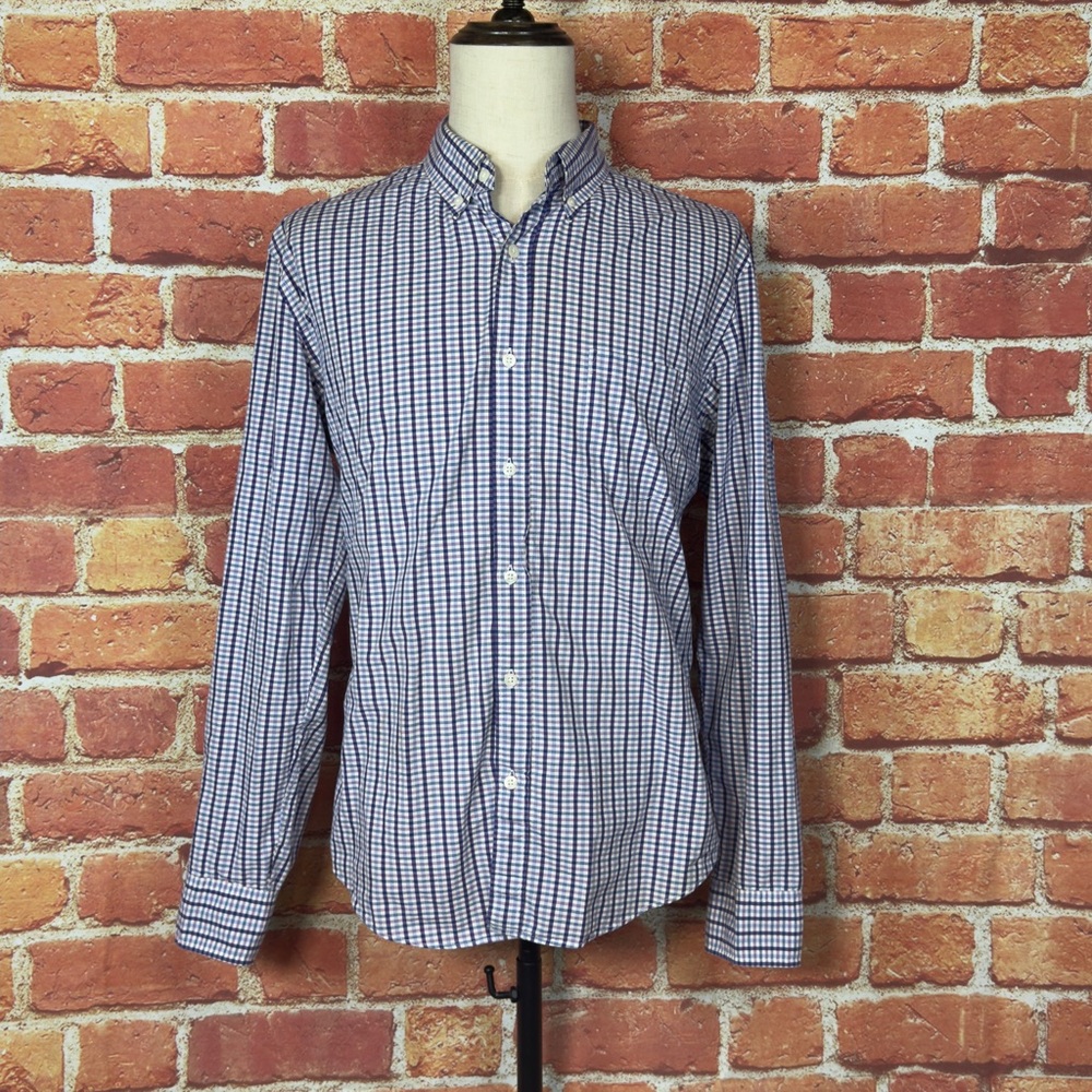 J. Crew Men's Slim Blue Pink Plaid Checkered Shirt Size XL Preppy Work‎ Casual